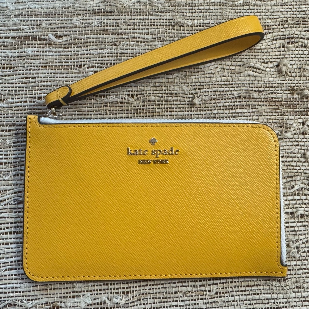 Kate Spade Lucy Bicolor Small L-Zip Wristlet Clutch Daffodil NEW